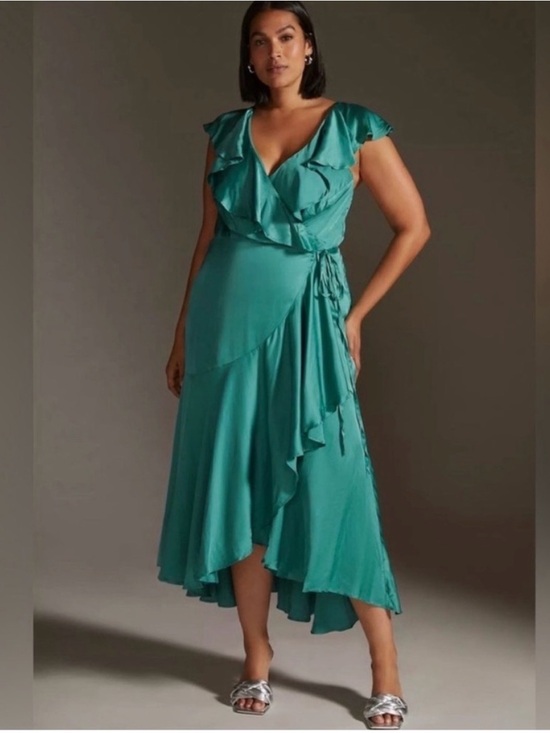Anthropologie Dresses & Skirts - NWT Anthropologie Ruffle Sleeve Wrap Maxi Dress Teal Green Size 2X